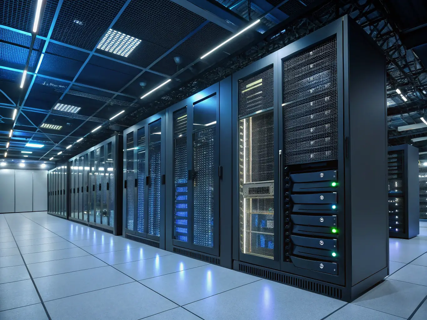 3D model of a modern data center with advanced technology.