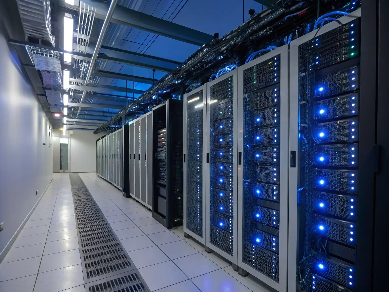 A secure data center environment with servers and cooling systems, illustrating Netexpress's capabilities in designing and managing data center infrastructure.