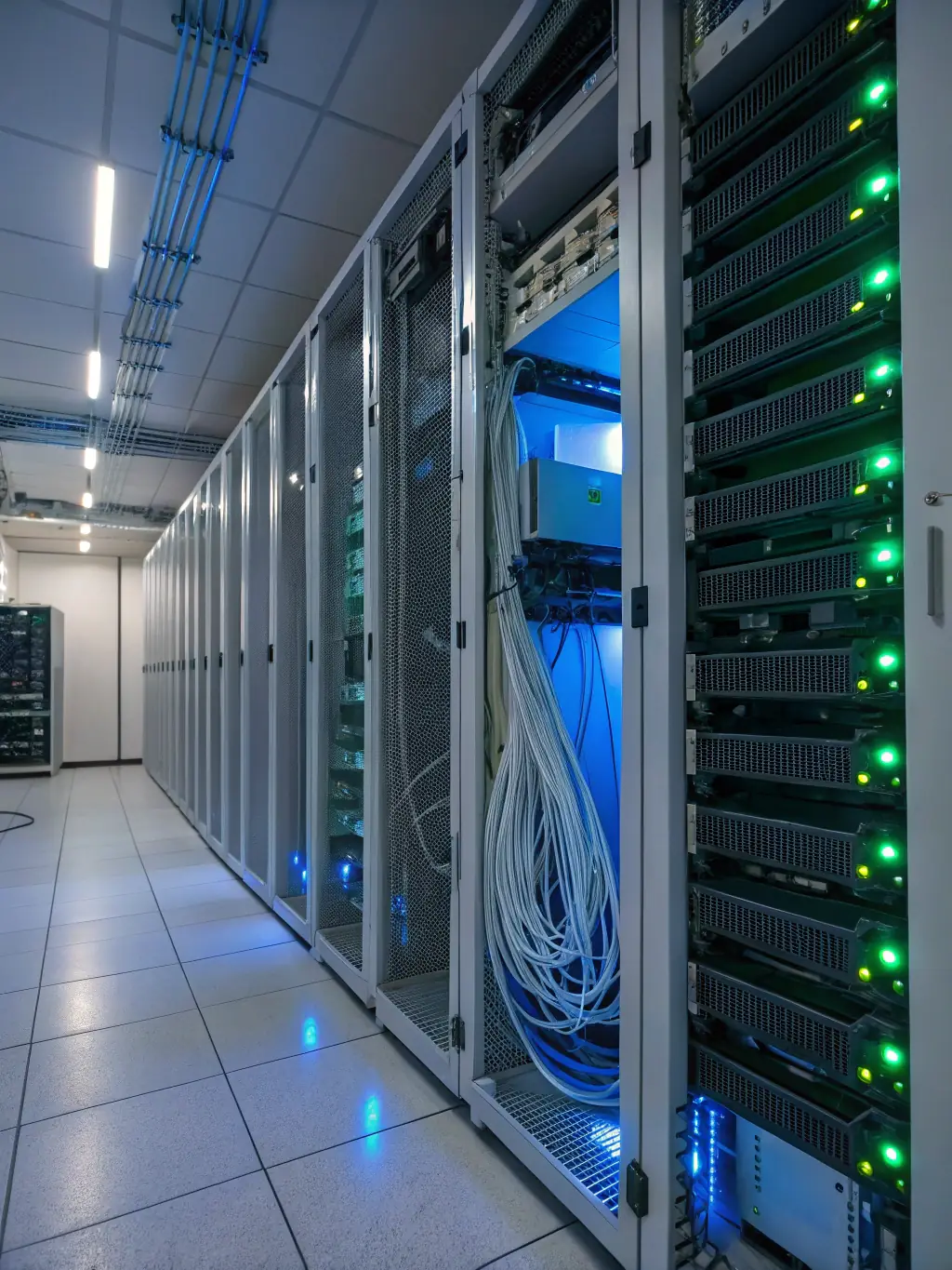 A secure data center environment with servers and security systems, showcasing Netexpress's data center solutions.