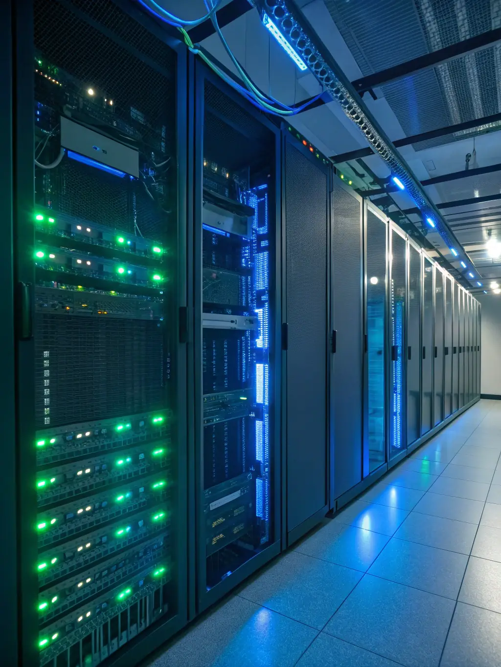 An image of a server room with advanced cooling and power systems, representing Netexpress's expertise in data center infrastructure and management.