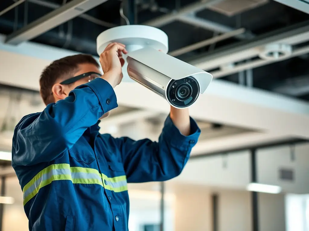A technician working on a security system, showcasing Netexpress's expertise in cutting-edge security technologies.