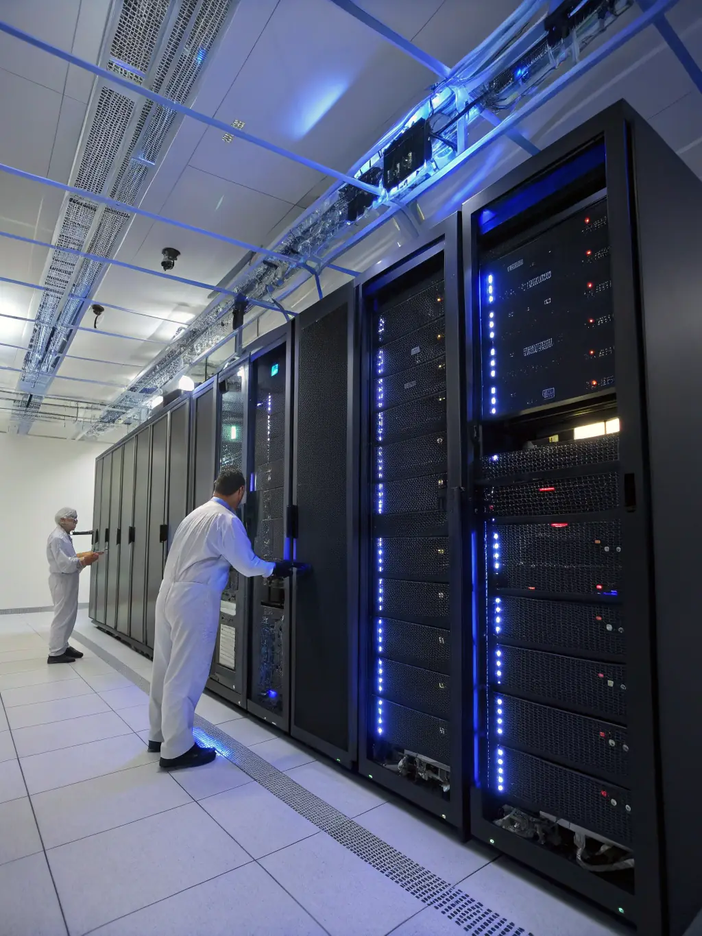 A secure and well-organized small data center with APC UPS systems, highlighting the cooling, power distribution, and security measures in place, demonstrating Netexpress's capabilities in data center infrastructure.